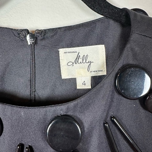 Milly of New York Size 4 100% Silk Black Pink Tan Beaded 3/4 Sleeve Dress - Picture 5 of 6